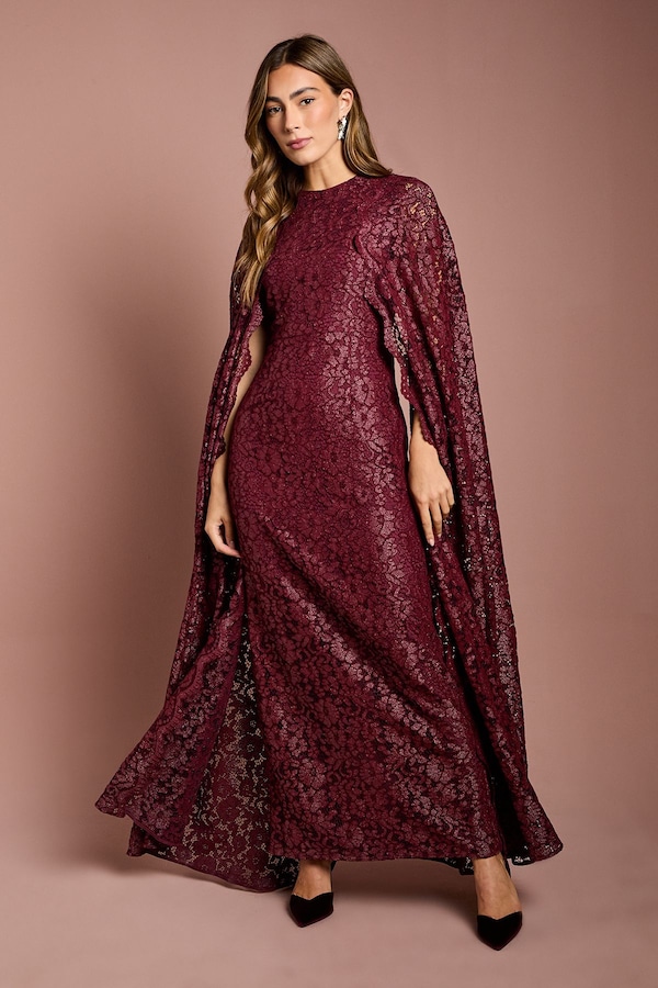 Coast Lace Cape Gown Wine