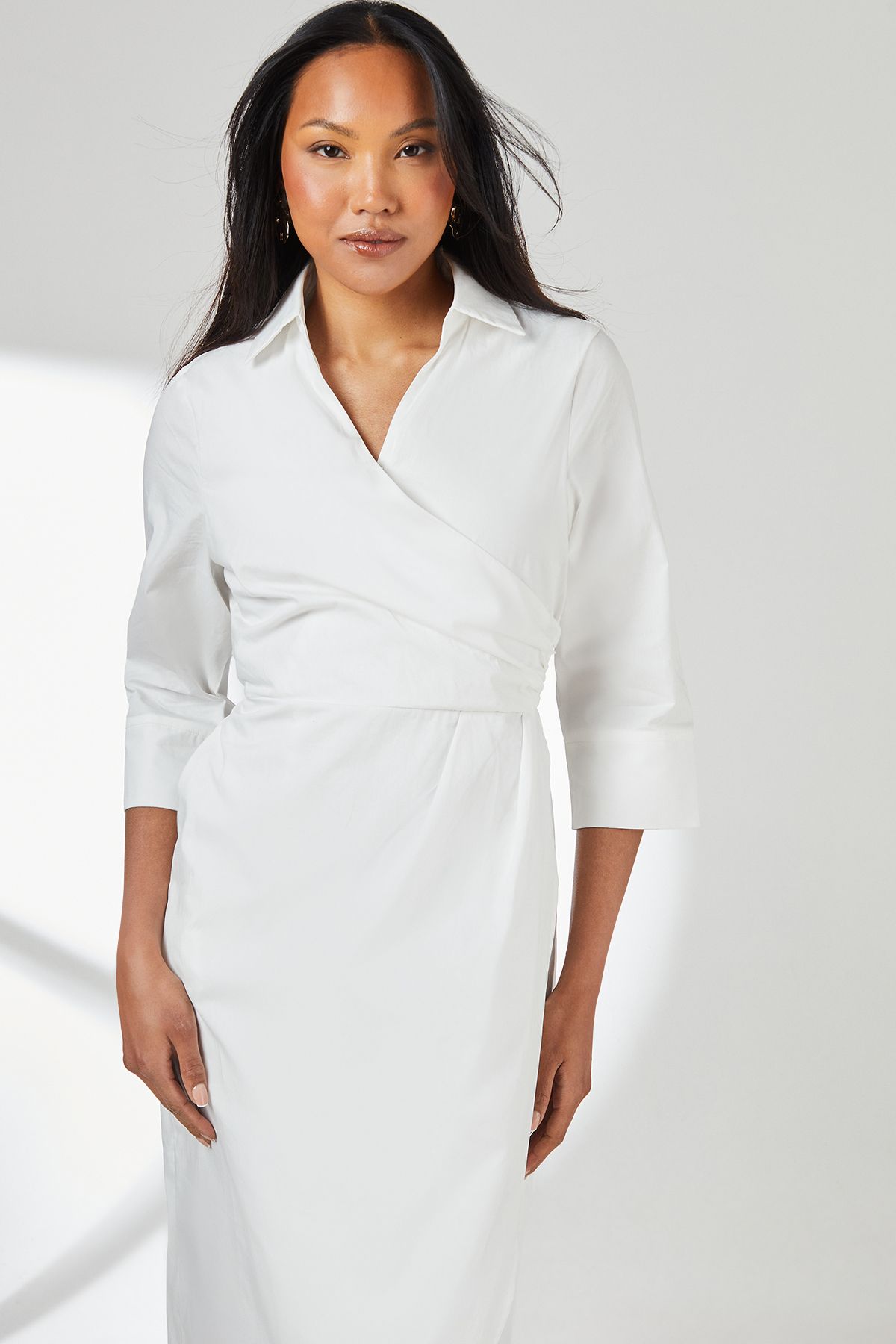 Principles Wrap Skirt Collared Shirt Dress Ivory image 2