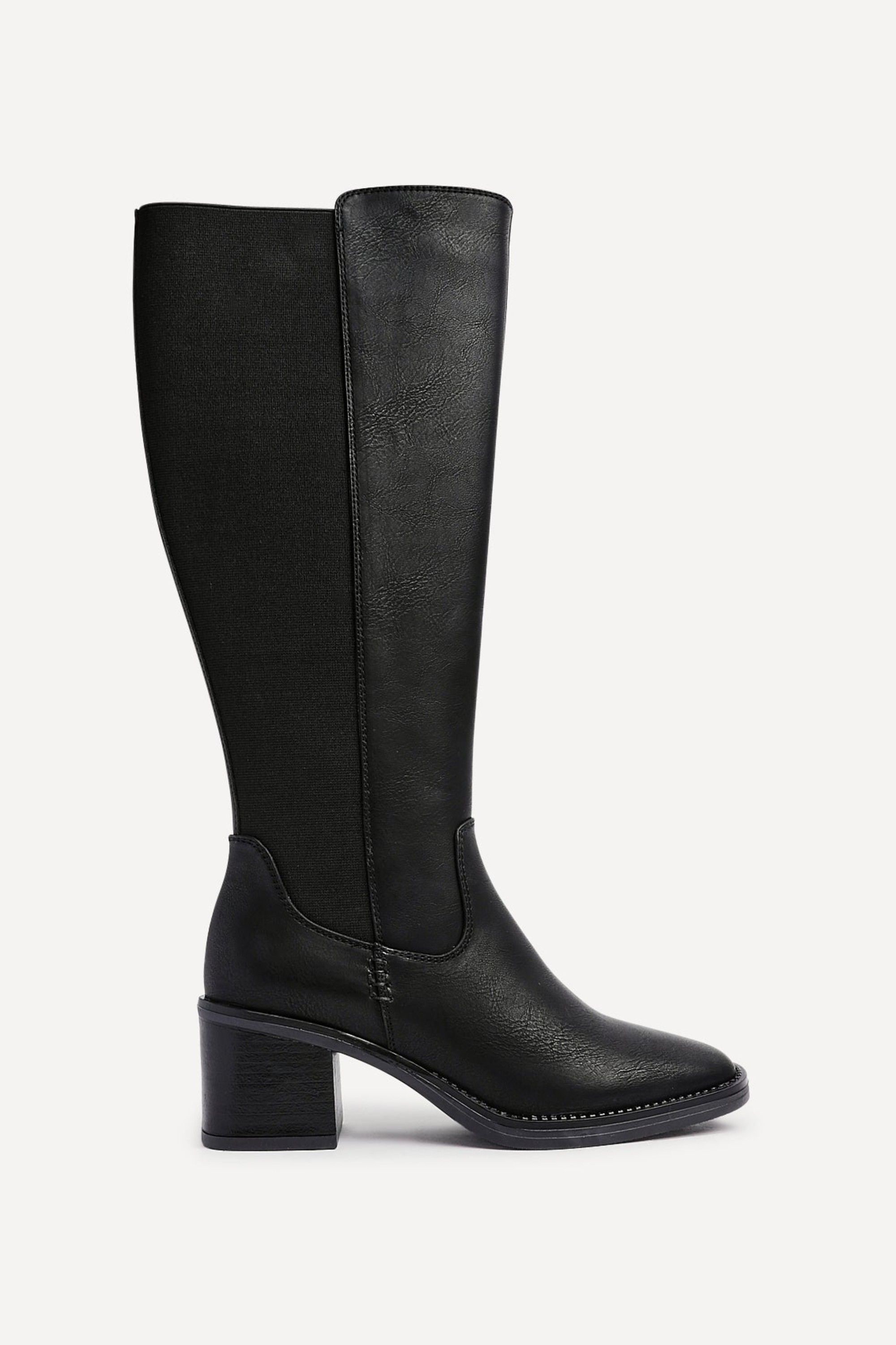Linzi Reason Black Faux Leather Block Heel High Leg Boot