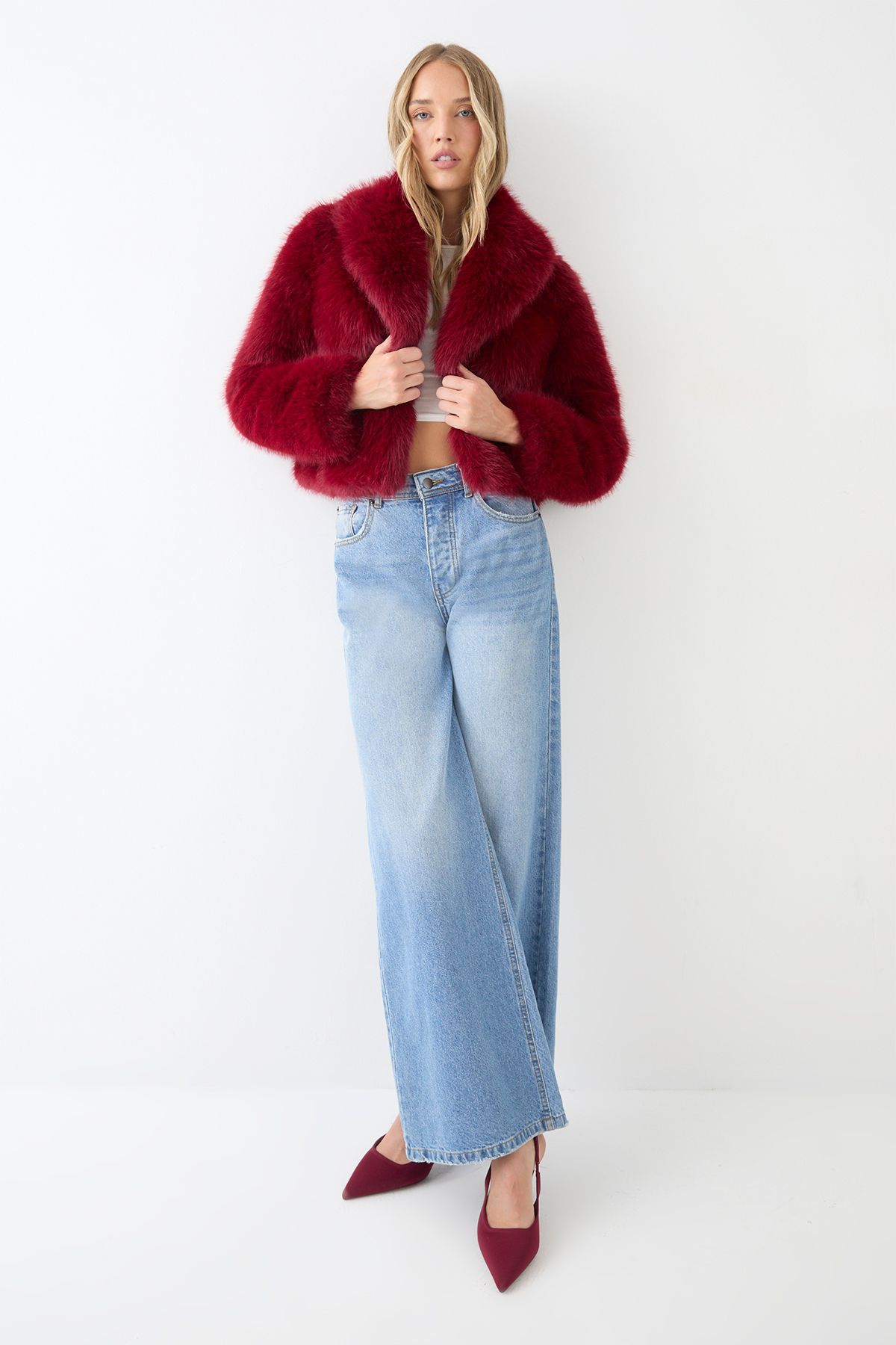 MissPap Faux Suede High Stiletto Heel Sling Back Court Shoes Burgundy image 2