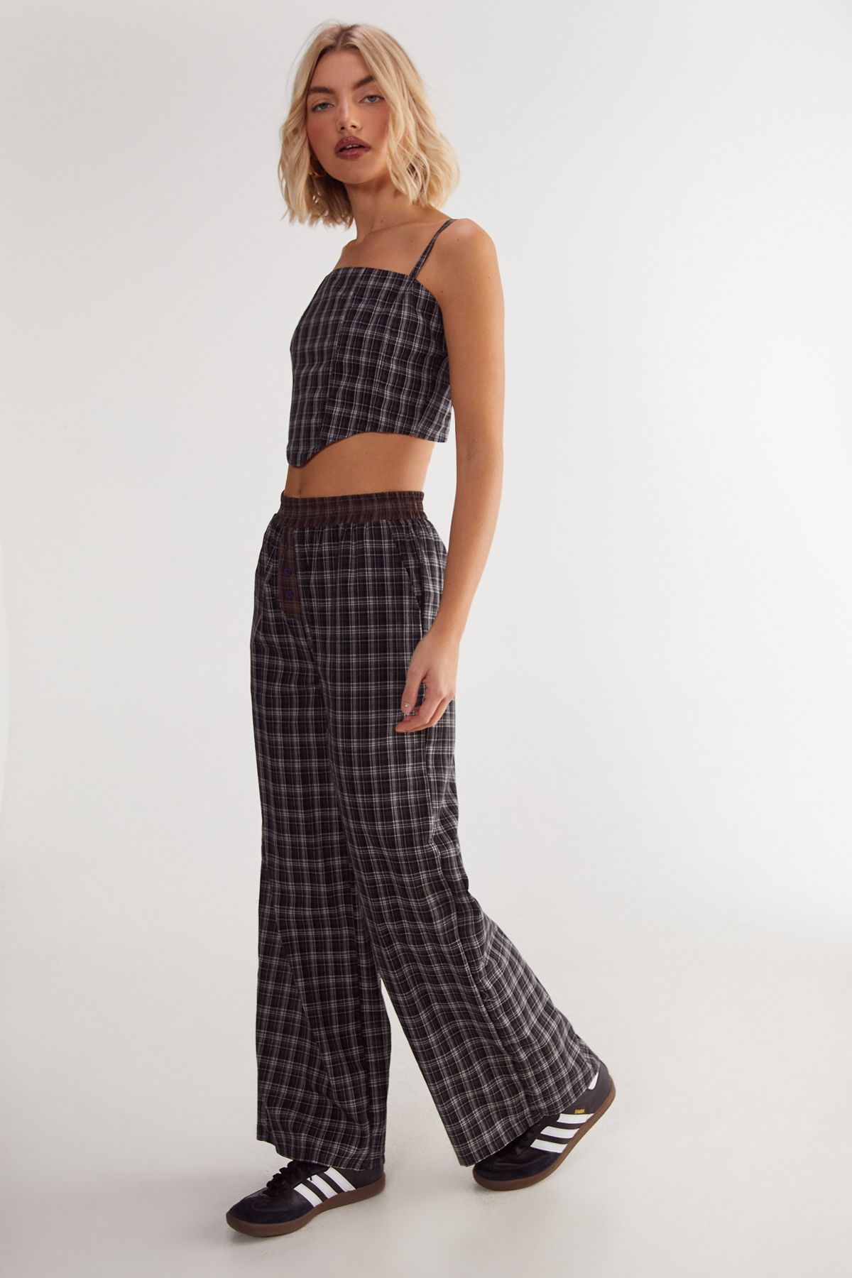 NastyGal Check Corset Top Navy image 3