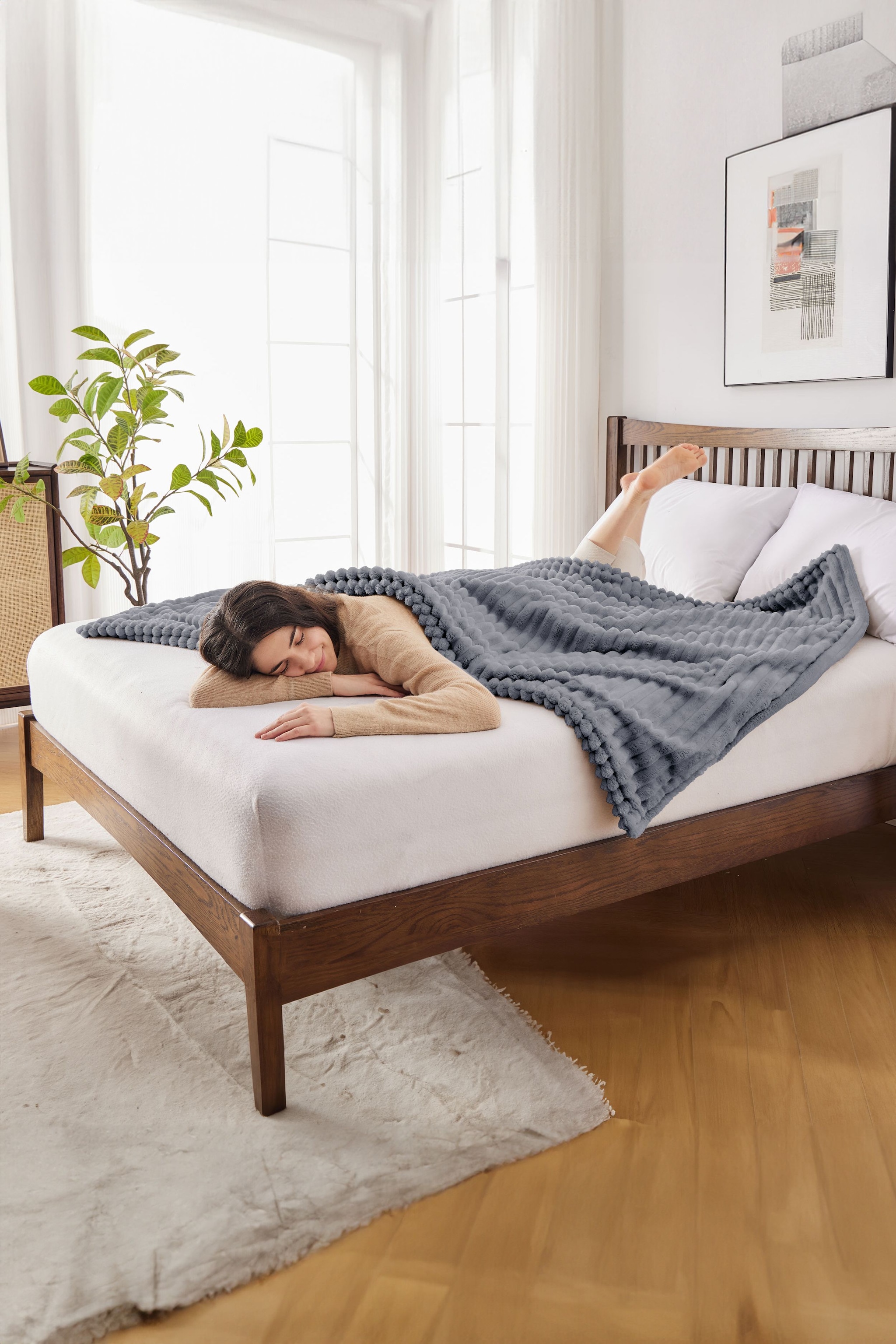 Neo Waffle Shaped Electric Blanket Heated Fleece Overblanket Throw Machine Washable Remote Timer Control Heat Settings image 5