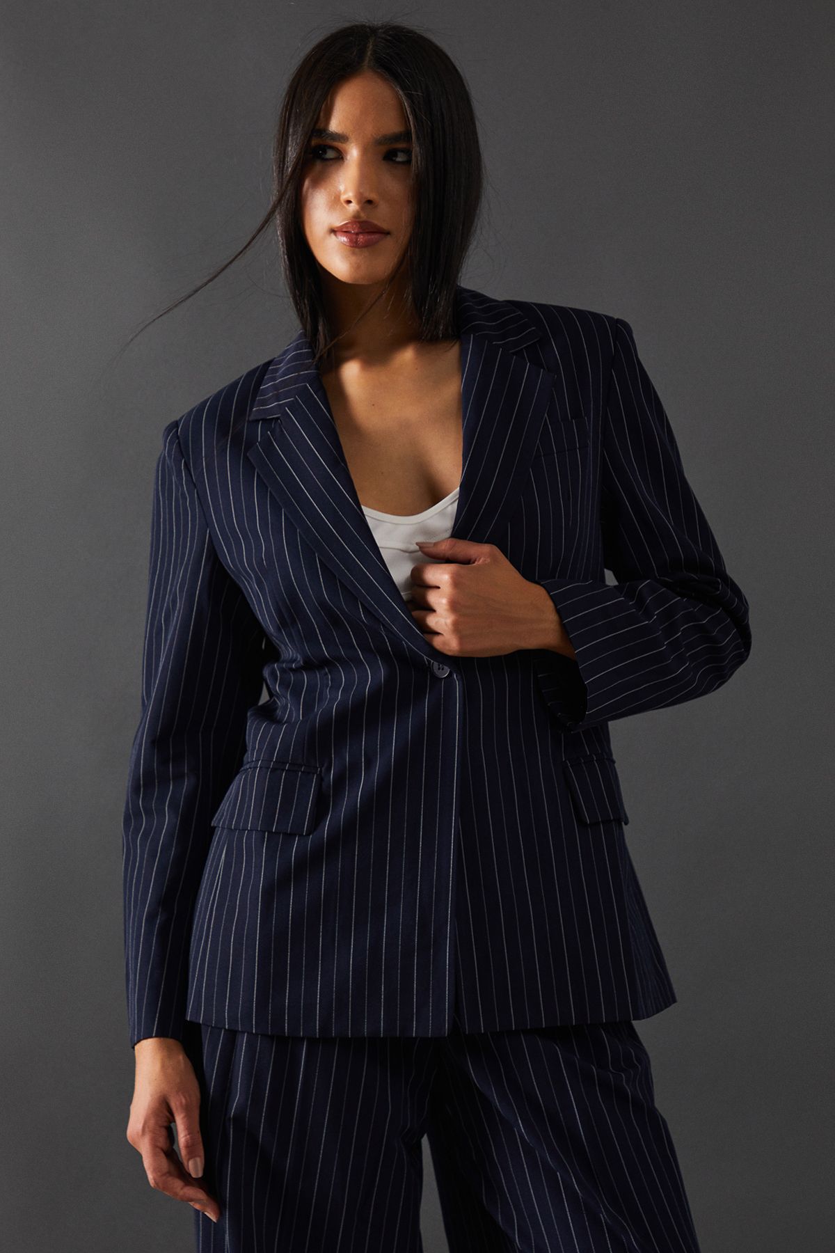 Warehouse The Ultimate Pinstripe Oversized Blazer Navy image 1