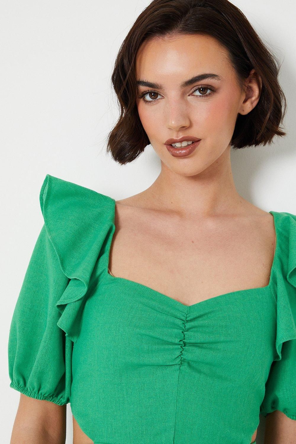 Oasis Cut Out Frill Shoulder Midaxi Dress Bright Green image 4