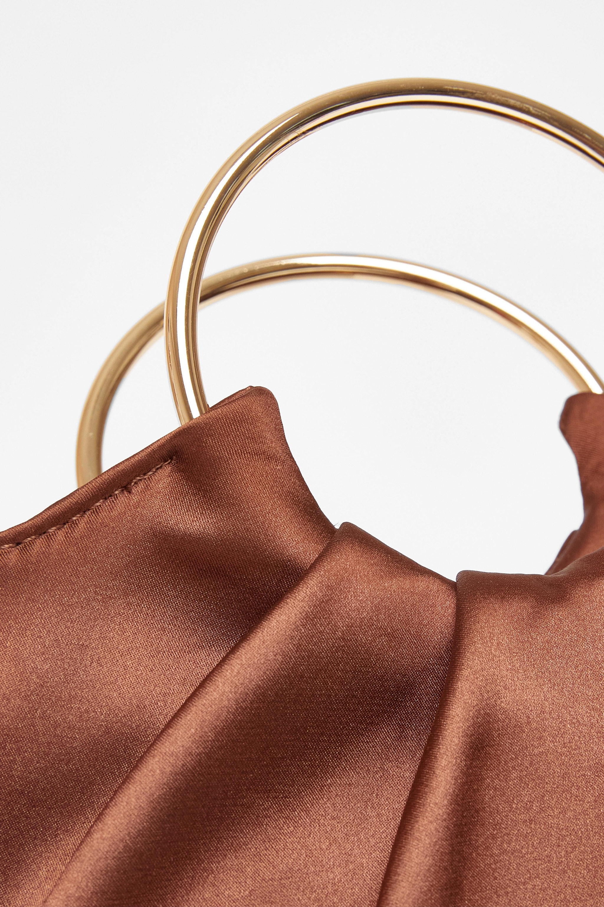 Quiz Brown Satin Pleated Top Handle Bag image 5