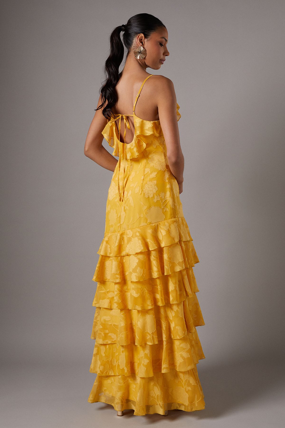 Coast Strappy Frill Tiered Hem Maxi Holiday Dress Ochre image 3