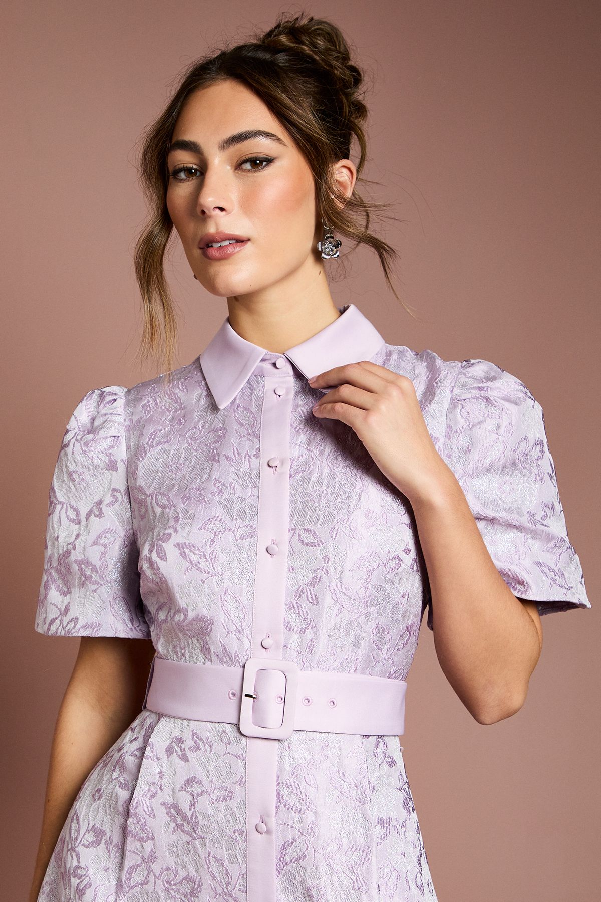 Coast Short Sleeve Shirt Jacquard Midi Dress Lilac image 4