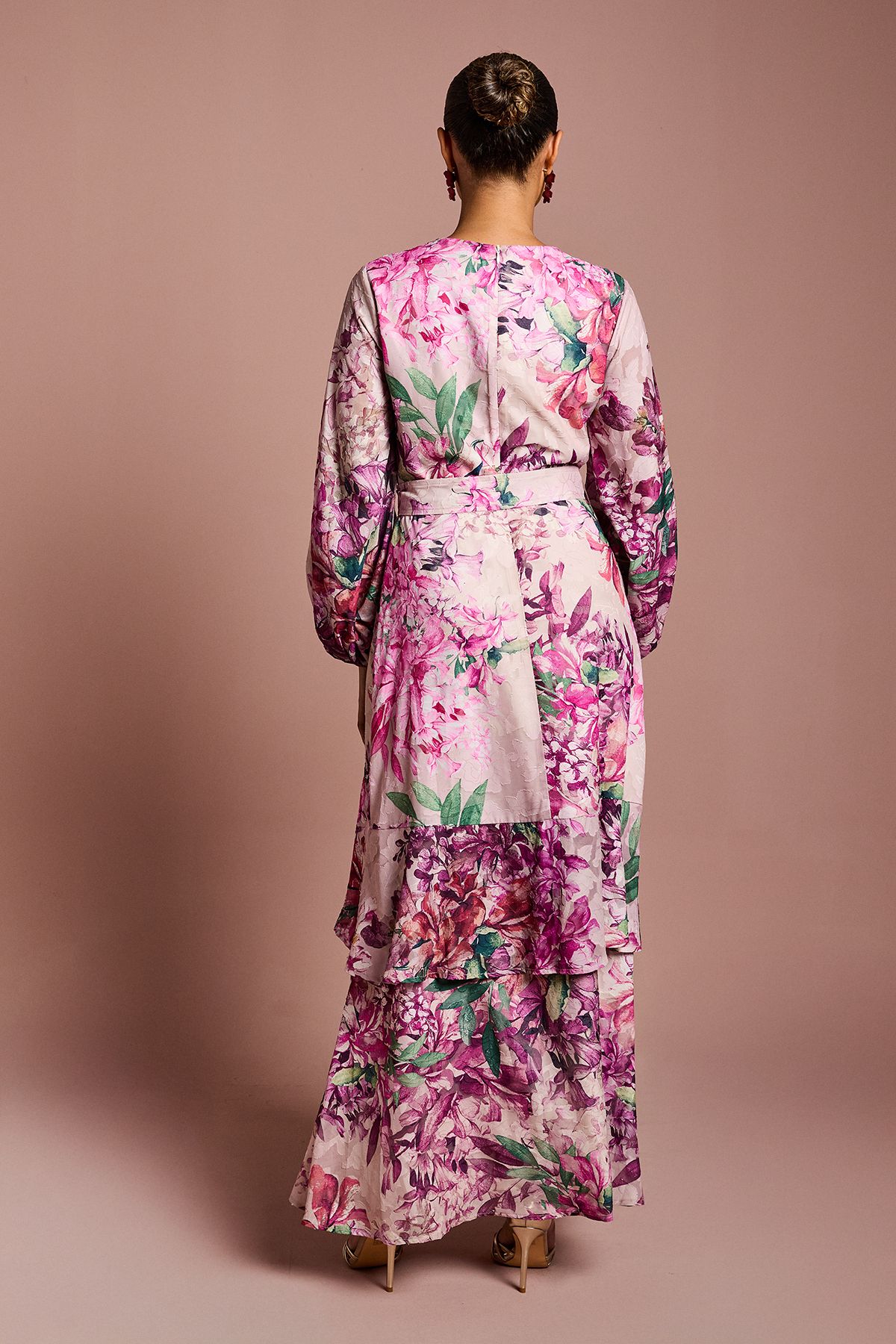 Coast Petite Long Sleeve Chiffon Midaxi Dress With Belt Pink image 3