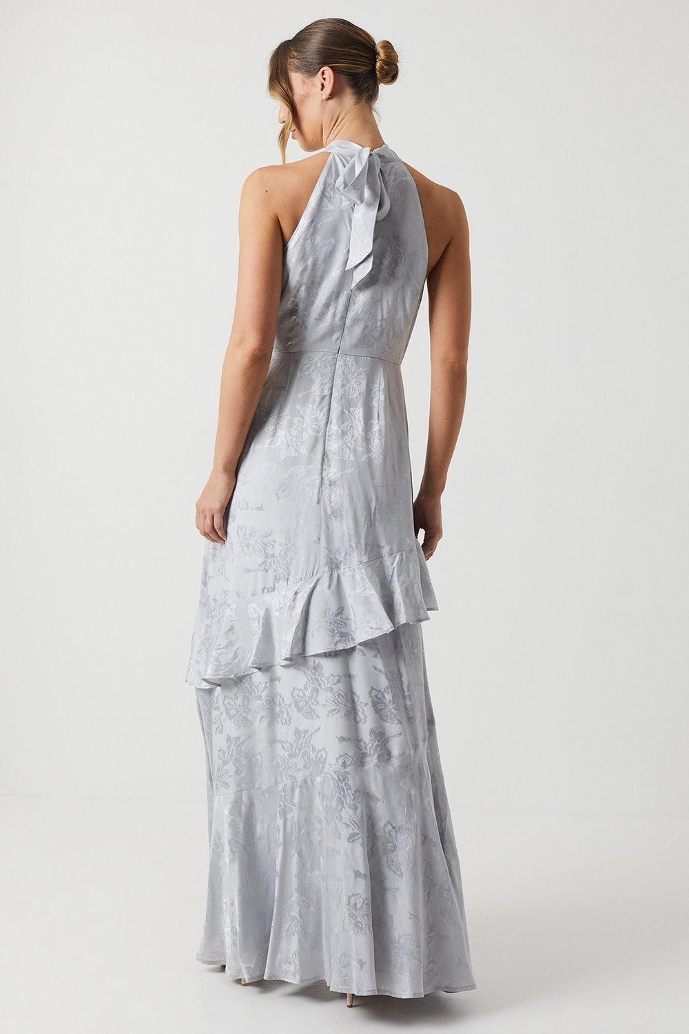 Coast Satin Jacquard Halter Neck Bridesmaid Dress Grey Mist image 3