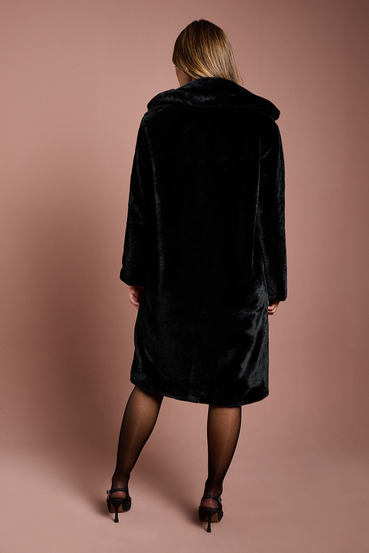 Coast Black Faux Fur Longline Collared Coat Black image 4