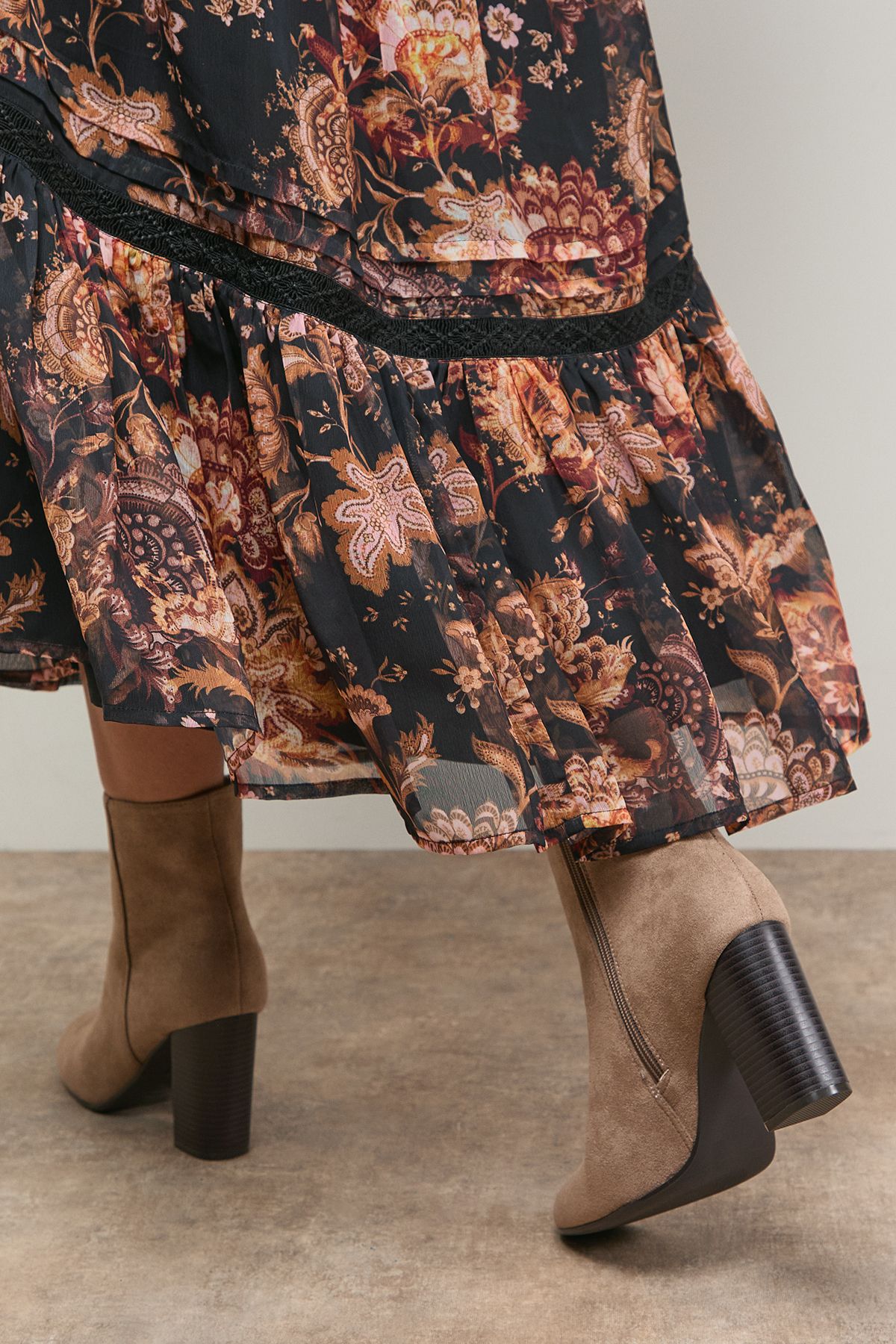 Oasis Louisa Faux Suede Round Toe Stacked High Heel Ankle Boots Beige image 4