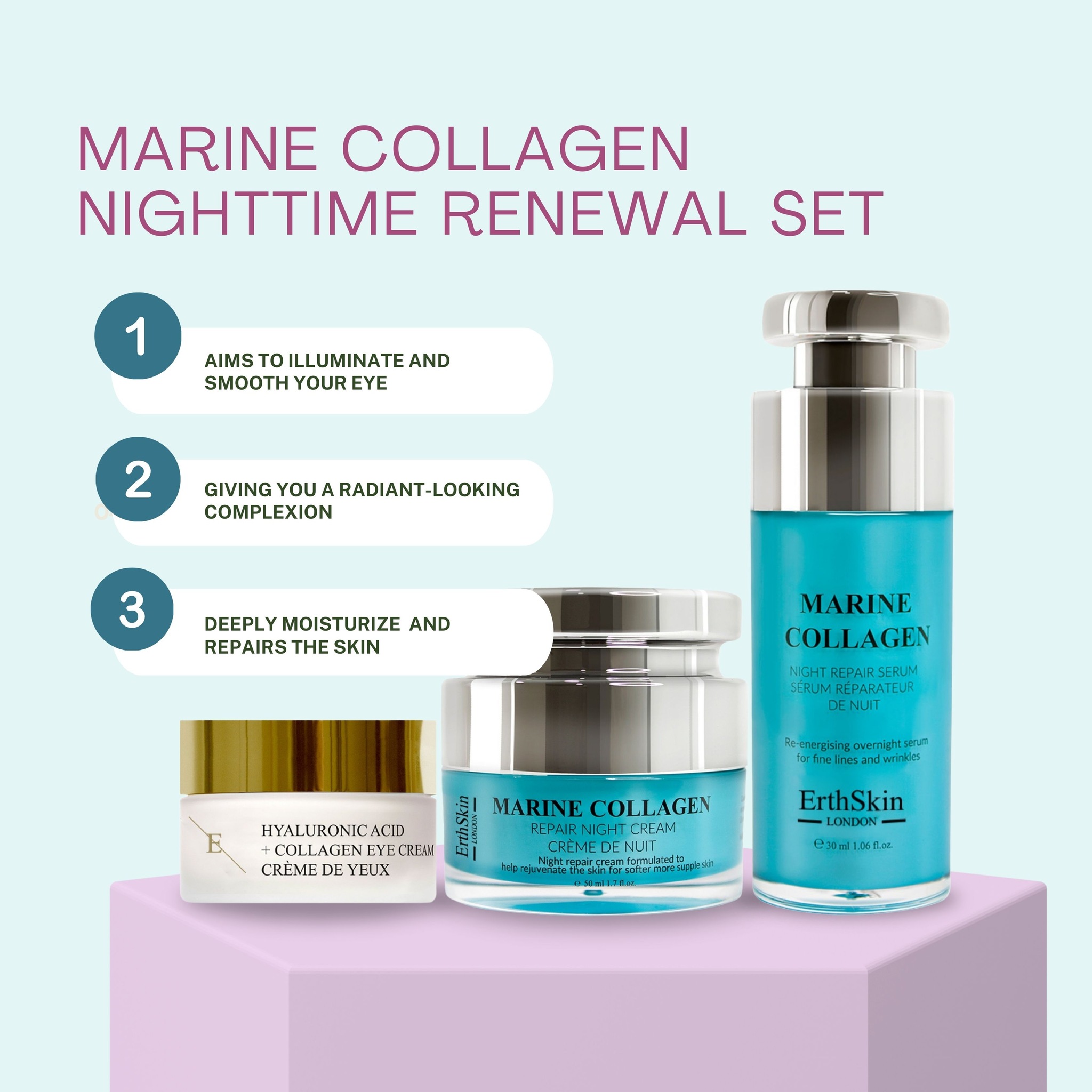 Erth Skin London Marine Collagen Night Set: Cream + Pro Age Eye Cream 20 ml + Serum 60ml image 3