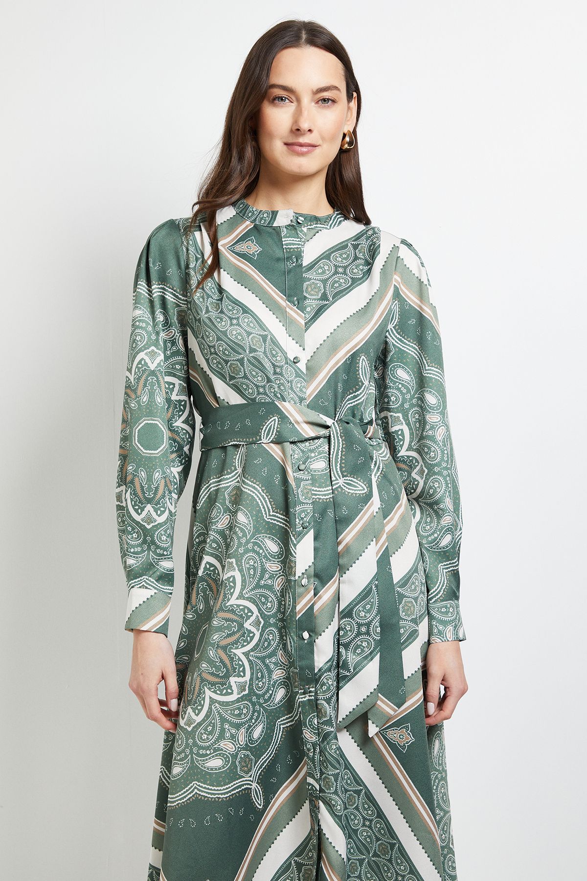 Principles Hanky Hem Button Through Shirt Dress Olive image 2