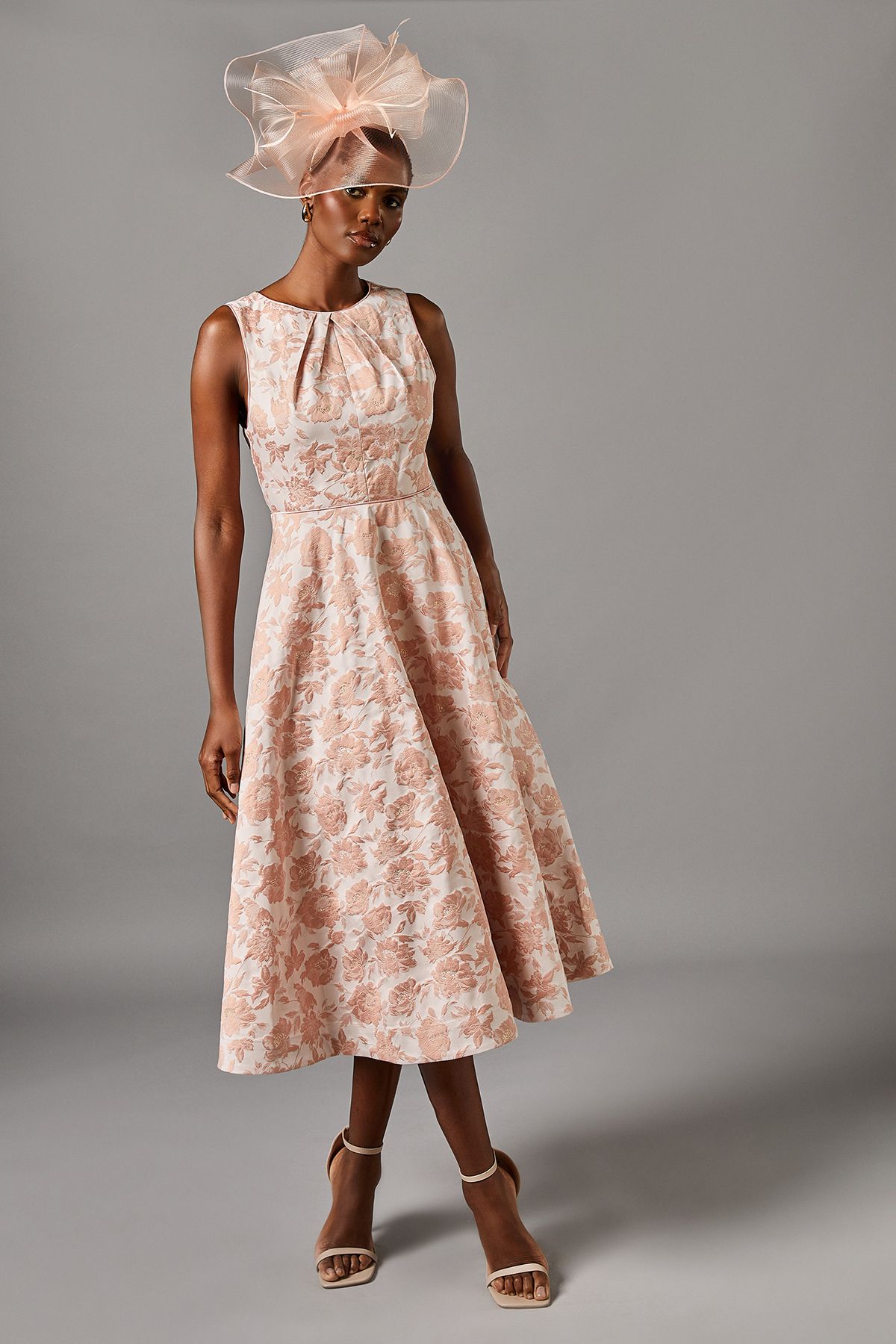 Coast Sleeveless Jacquard Fit And Flare Midi Dress Pink image 1
