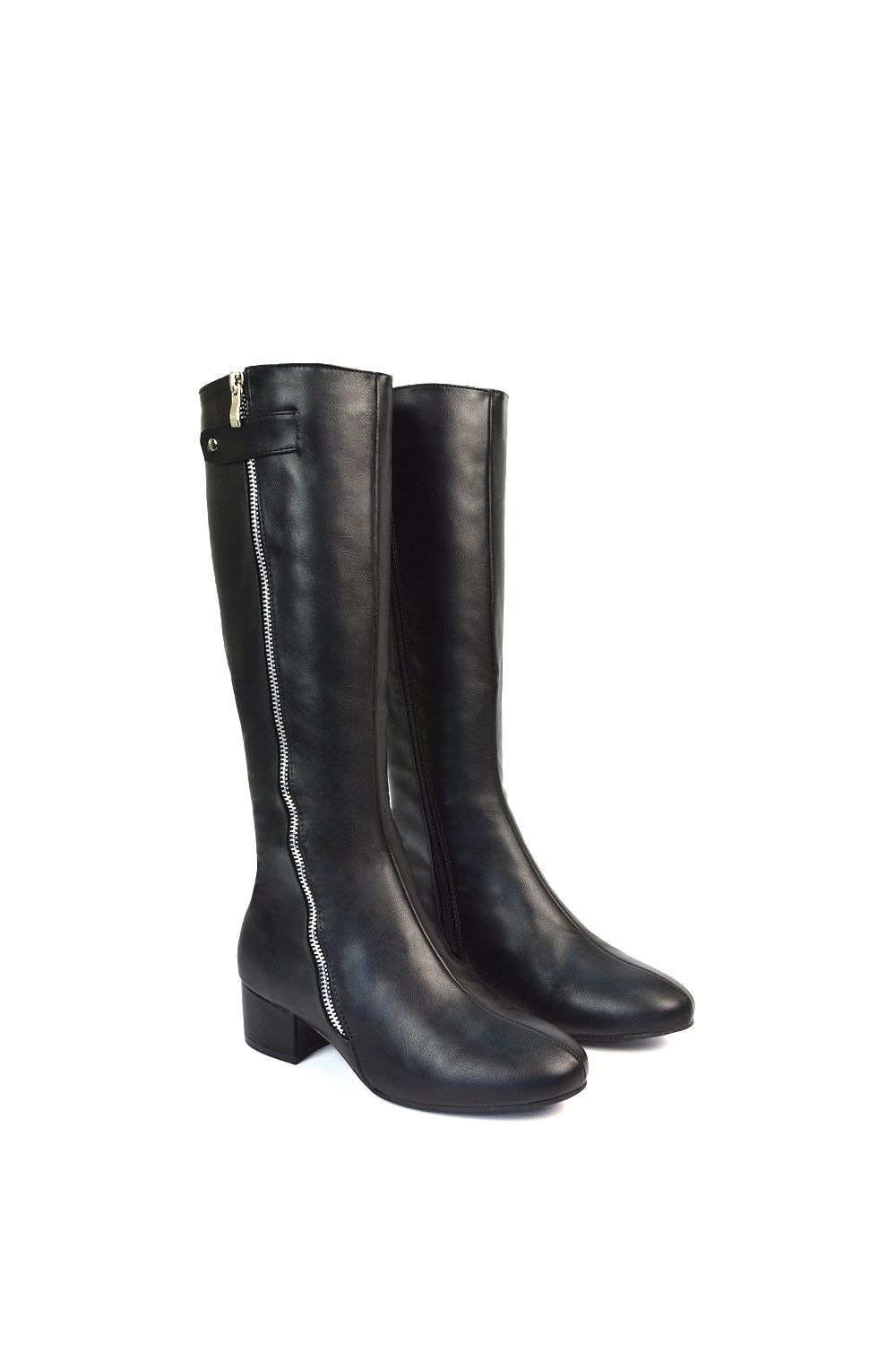 XY London 'Darcy' Low Block Heel Knee High Long Boots With Decorative Zip image 3