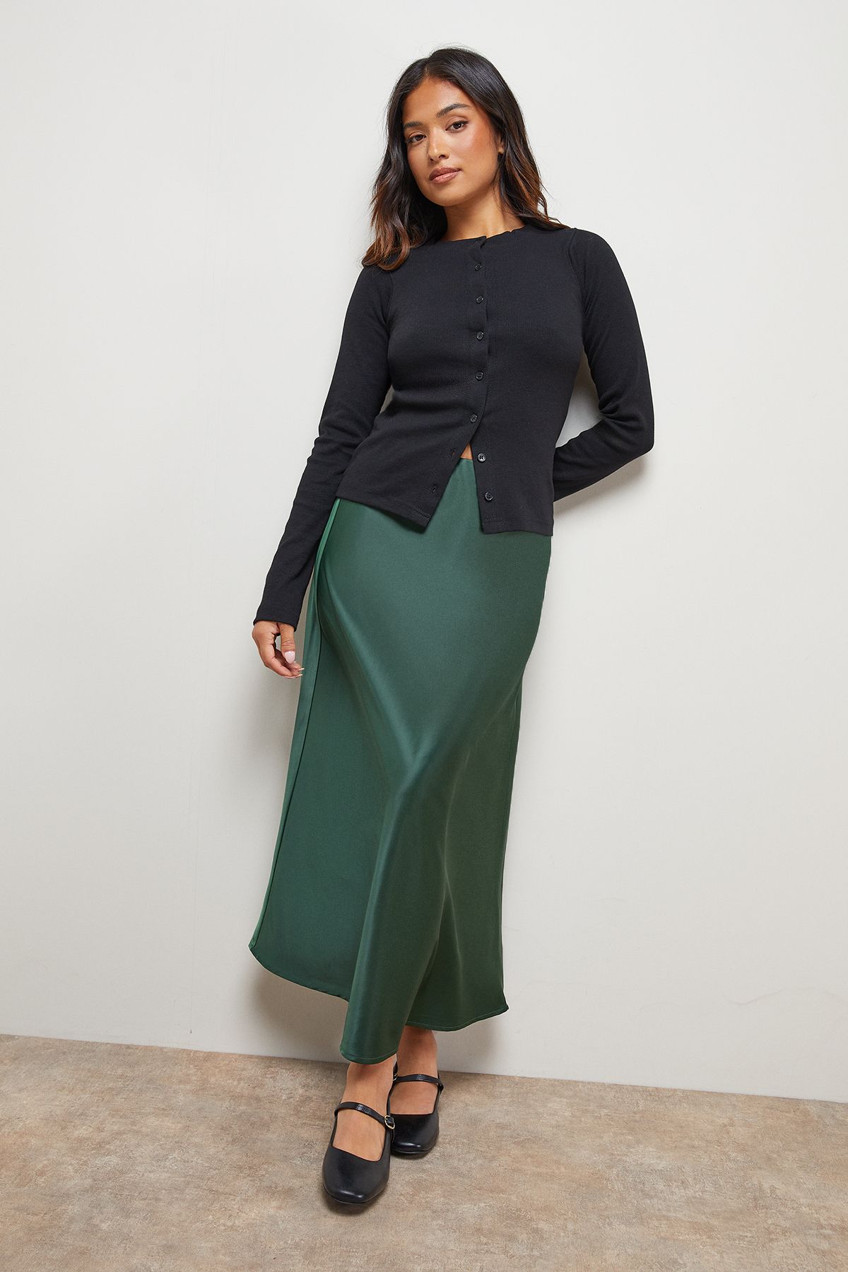 Oasis Petite Satin Bias Cut Midi Skirt Forest image 2