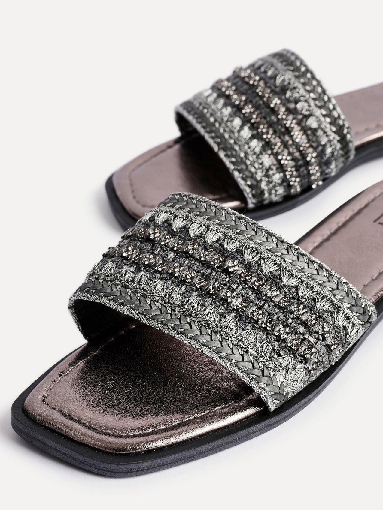 Linzi Fernanda Black Embellished Slip On Sandals image 3