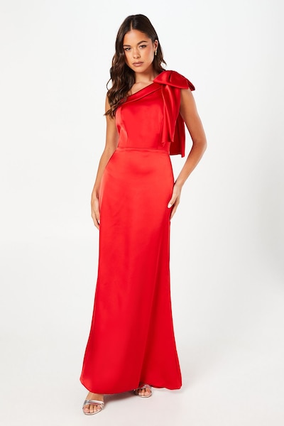 Coast Contrast Bow Satin One Shoulder Maxi Dress Cherry