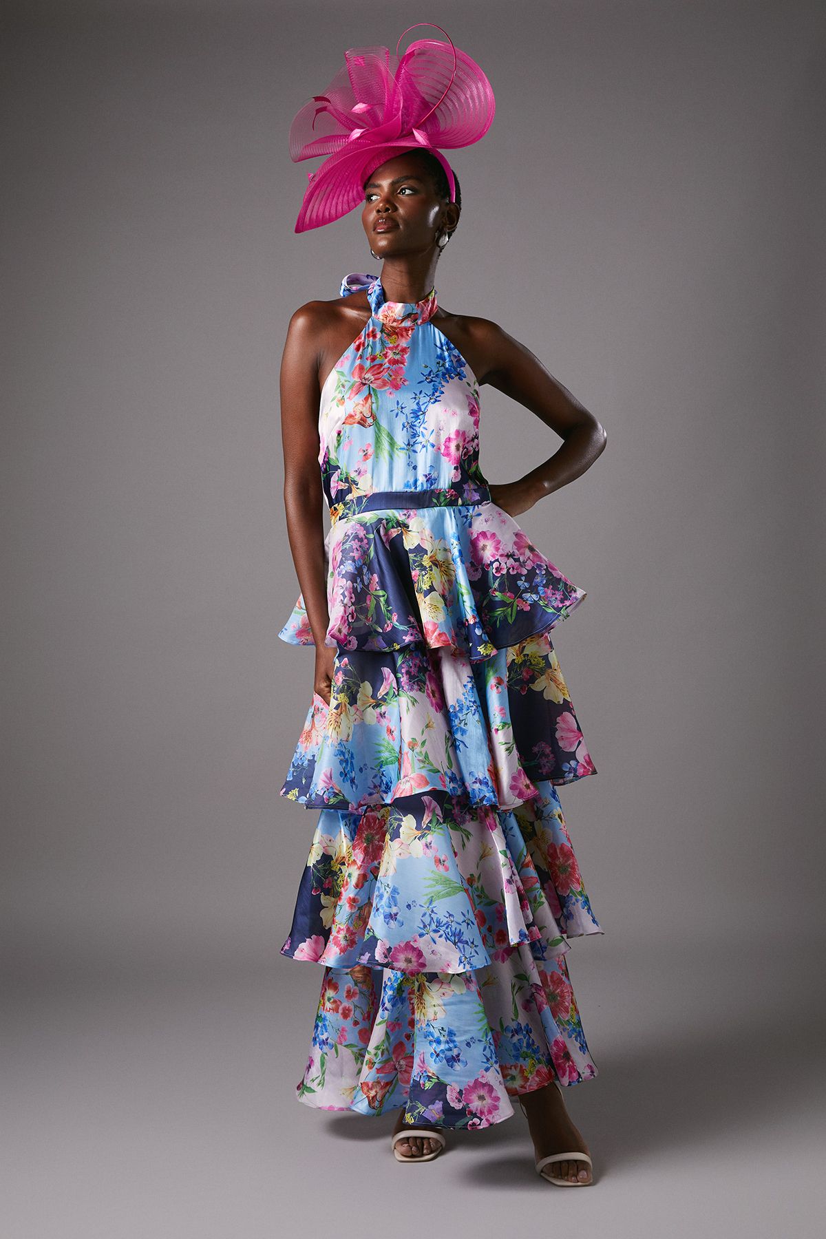 Coast Cross Neck Printed Frill Skirt Maxi Dress Navy image 1