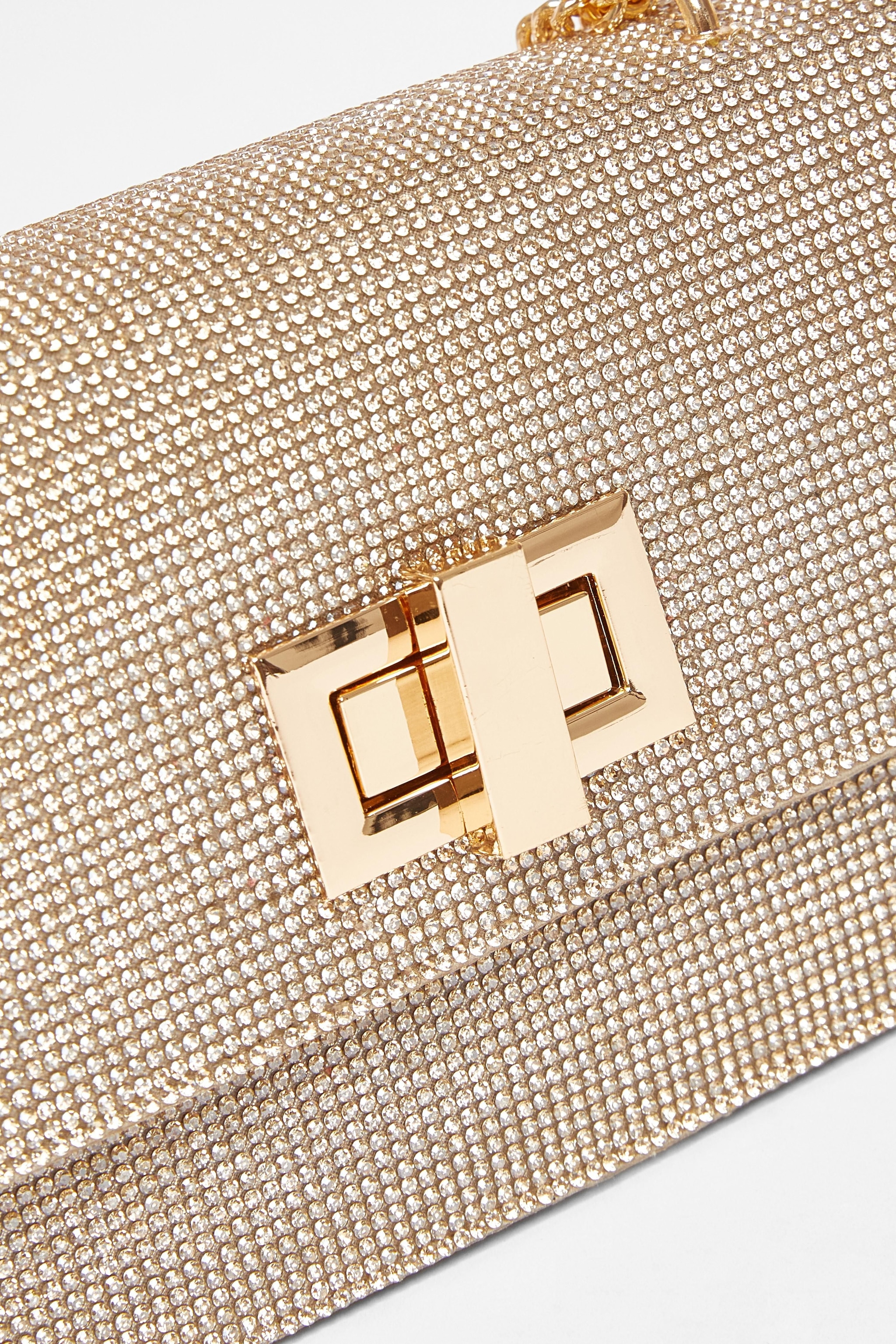 Quiz Gold Diamante Crossbody Bag image 5