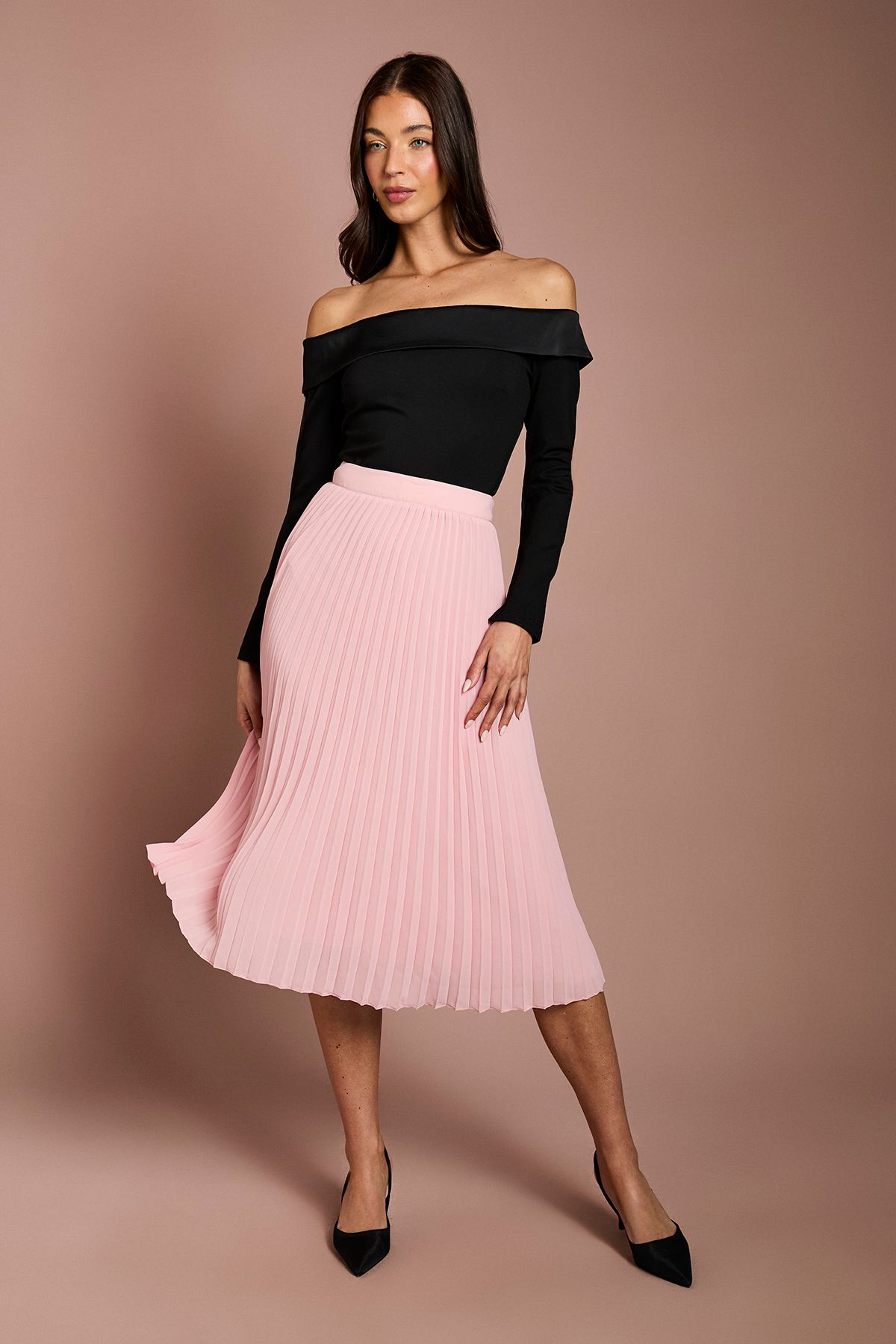 Coast Pleated Georgette Midi Skirt Light Pink