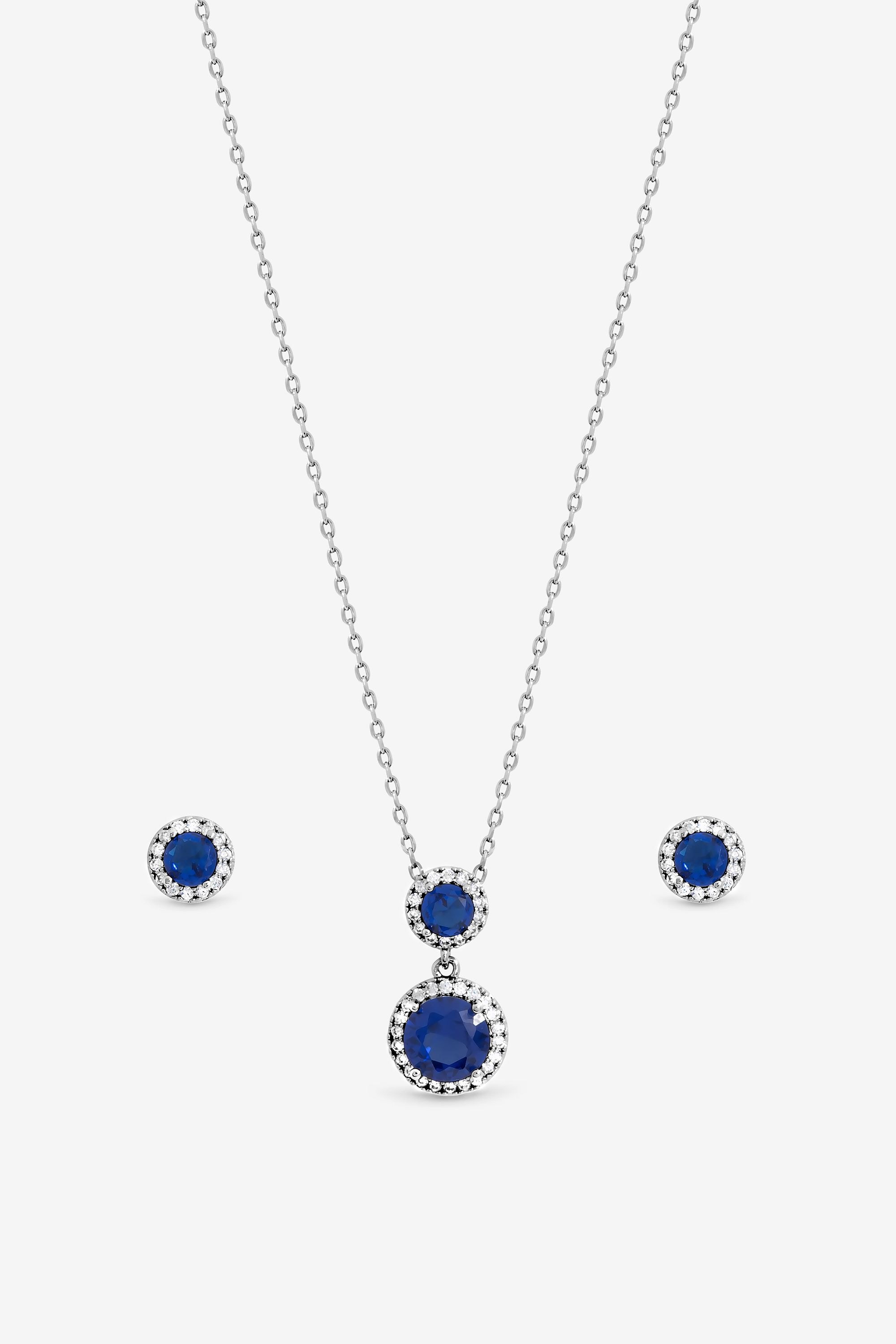 Jon Richard Rhodium Plated and Cubic Zirconia Double Halo Sapphire Drop Set - Gift Box image 2