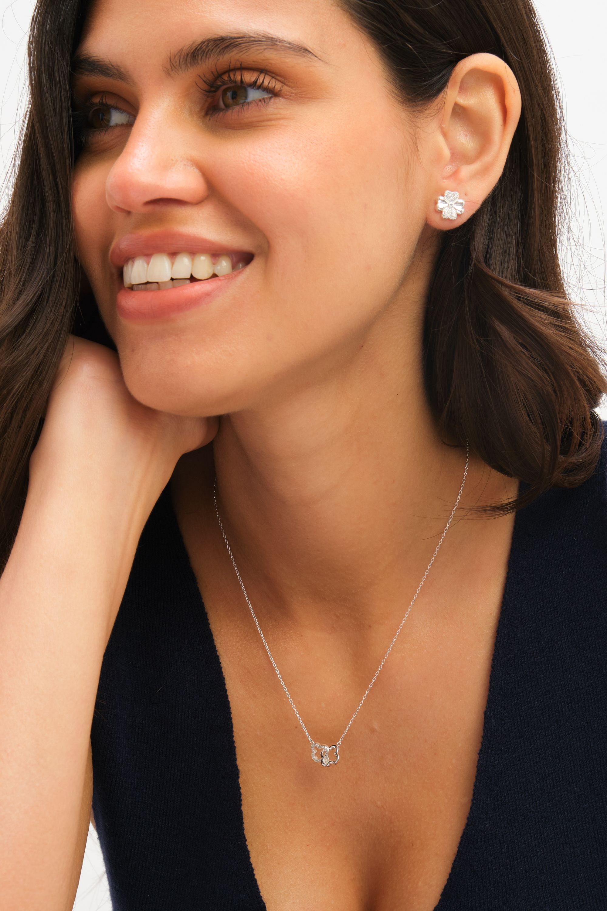 Simply Silver Sterling Silver 925 Pave Clover Interlink Necklace image 2