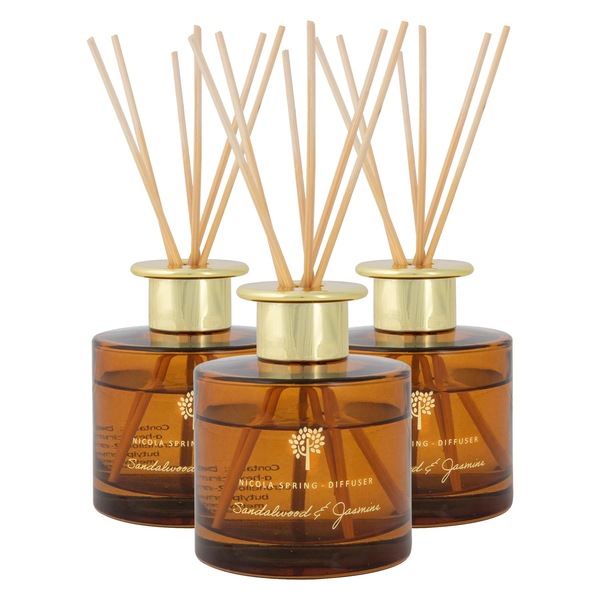 Nicola Spring 200ml Sandalwood & Jasmine Reed Diffusers - Pack of 3 - Sweet Creamy