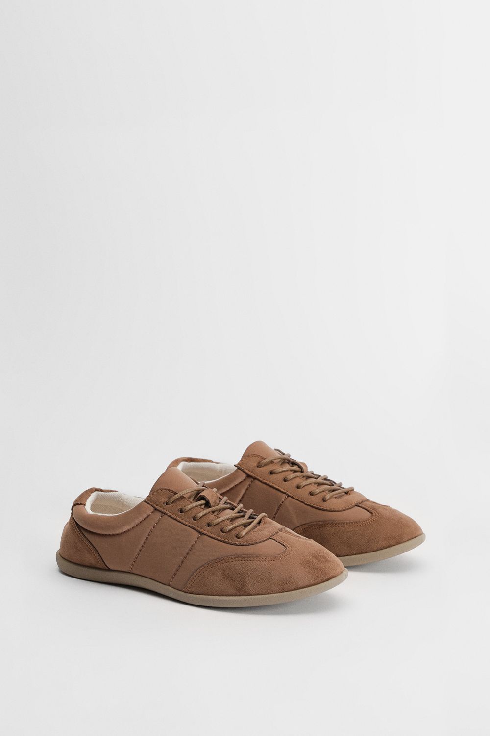 Oasis Tracey Faux Suede Flat Lace Up Trainers Tan