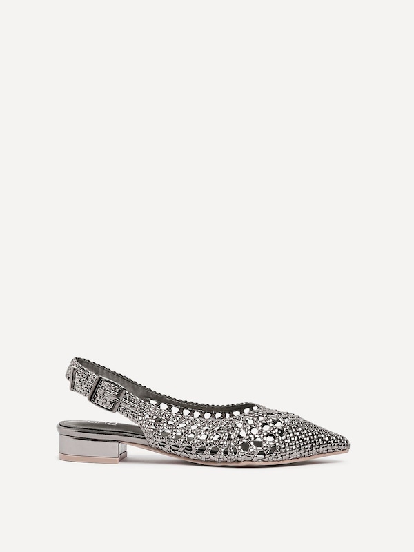 Linzi Carolina Pewter Faux Leather Woven Ballet Flats