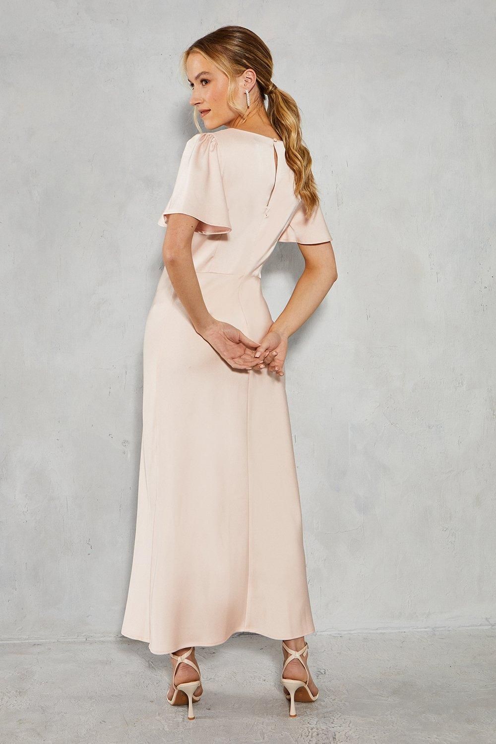 Oasis Oasis by Coast Satin Twist Front Angel Sleeve Midi Bridesmaid Dress Blush image 4