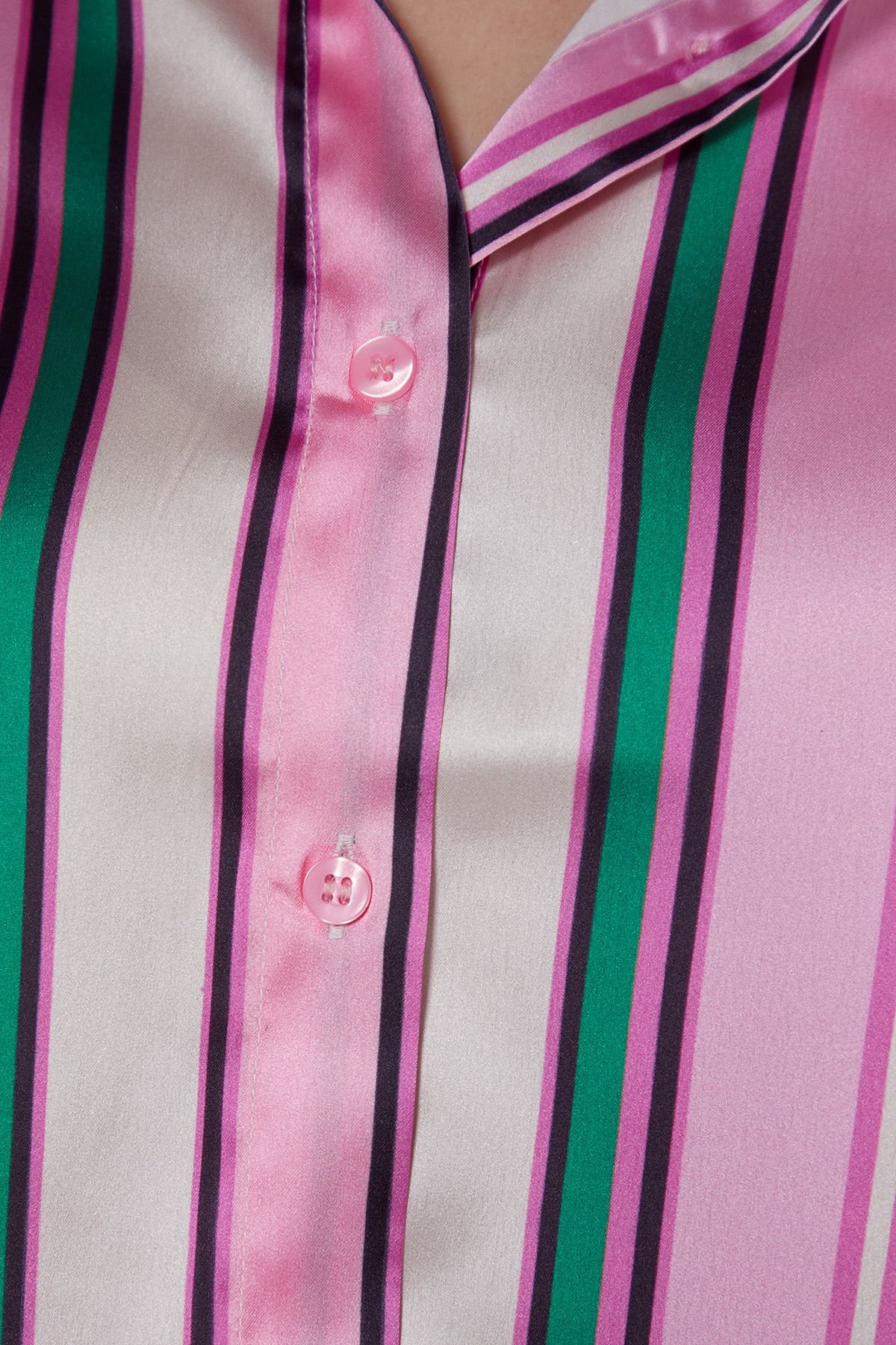 NastyGal Satin Multi Stripe Oversized Shirt And Pants Pajama Set Pink image 5