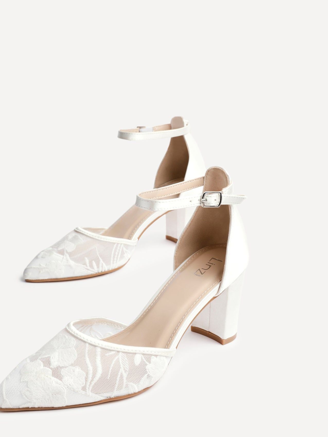Linzi Essence Ivory Satin Floral Lace Block Court Heel image 5