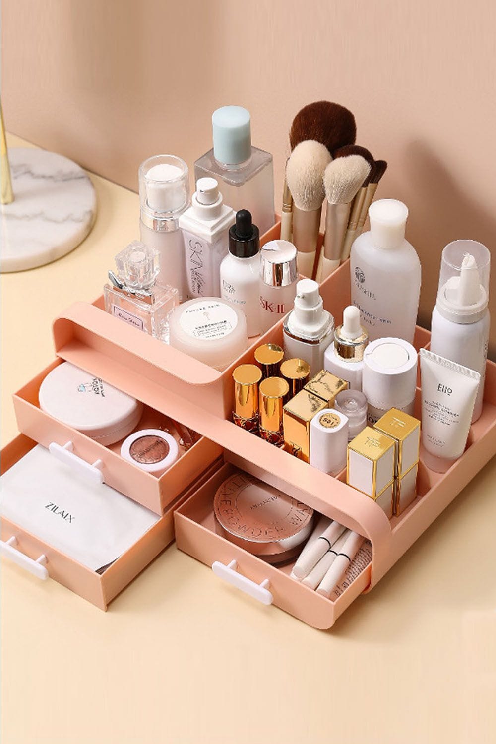 Living and Home Makeup Desktop Organizer Cosmetic Storage Gift Set with 3 Drawers image 2