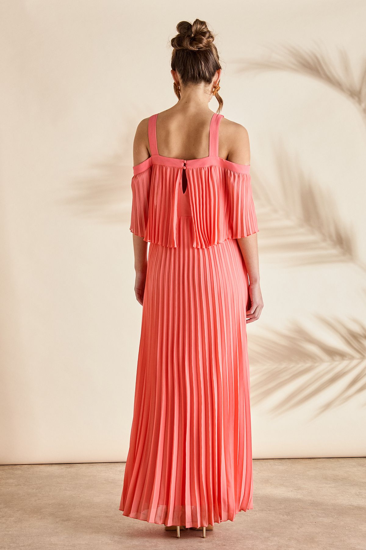 Coast Pleated Off The Shoulder Midi Dress Coral image 3