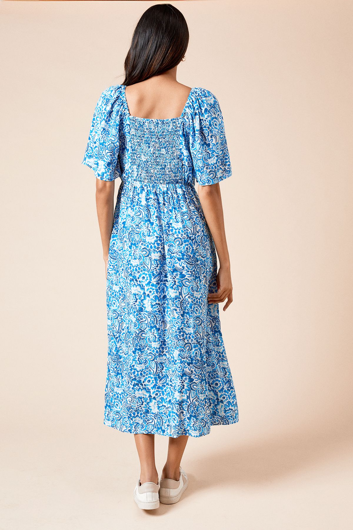 Dorothy Perkins Blue Square Neck Angel Sleeve Midi Dress Blue image 3