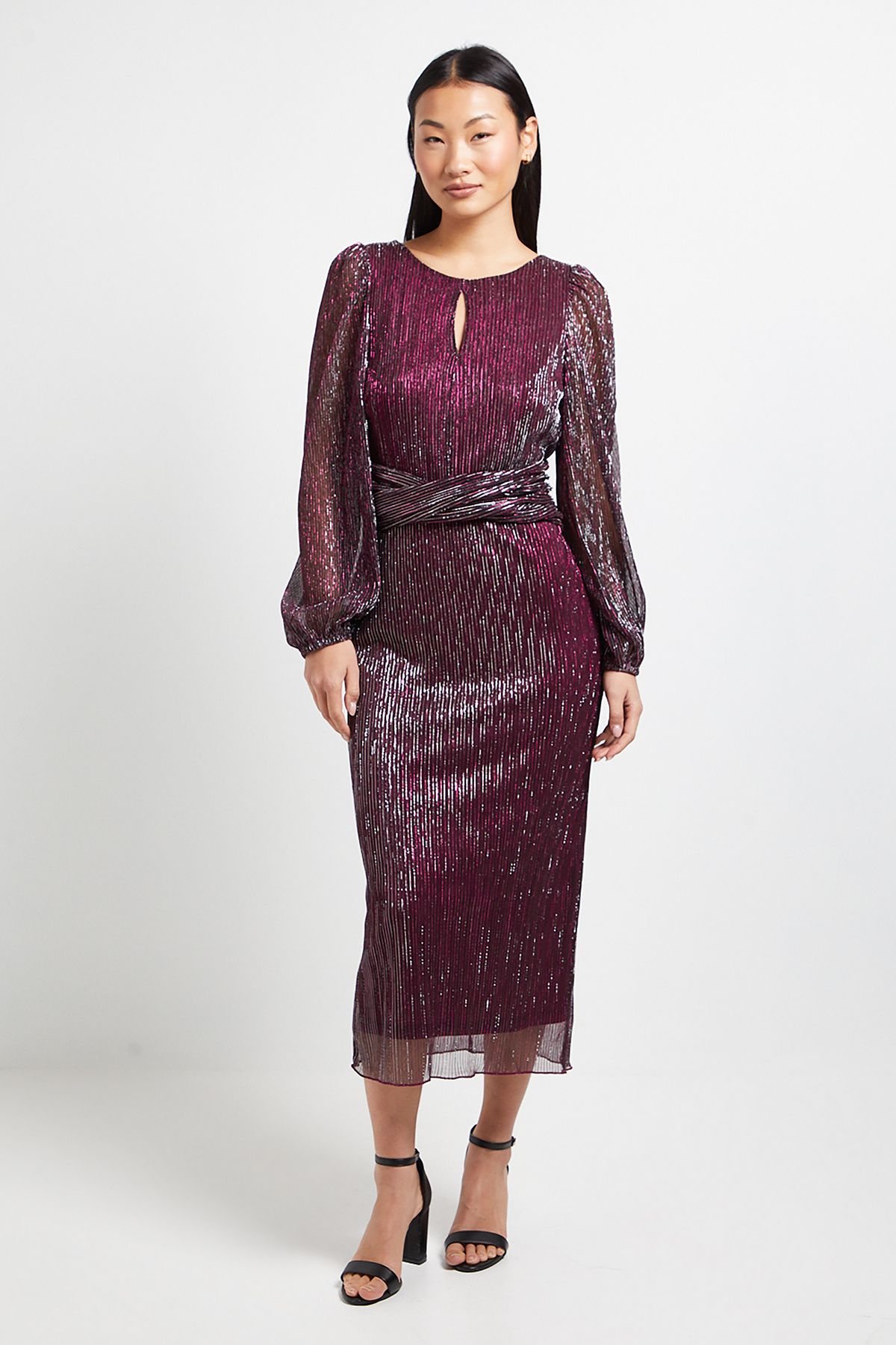 Dorothy Perkins Petite DP Luxe Sparkle Plisse Jersey Keyhole Twist Front Midi Dress Pink image 1