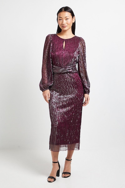 Dorothy Perkins Petite DP Luxe Sparkle Plisse Jersey Keyhole Twist Front Midi Dress Pink