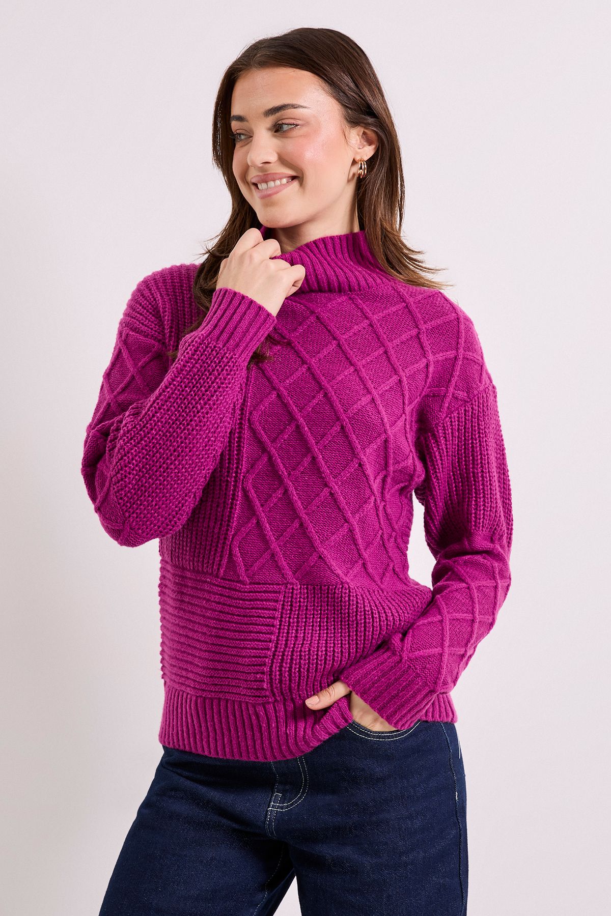 Dorothy Perkins Contrast Stitch Crew Neck Jumper Fuchsia image 1