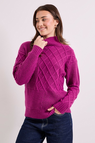 Dorothy Perkins Contrast Stitch Crew Neck Jumper Fuchsia