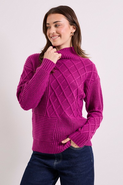 Dorothy Perkins Contrast Stitch Crew Neck Jumper Fuchsia