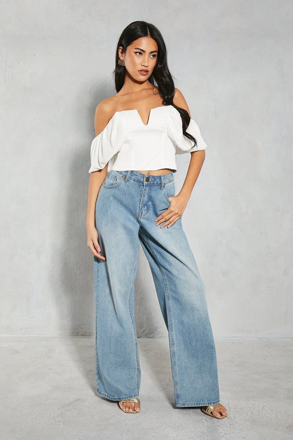 MissPap Textured Satin Pleated Bust Frill Bardot Top Ivory image 2