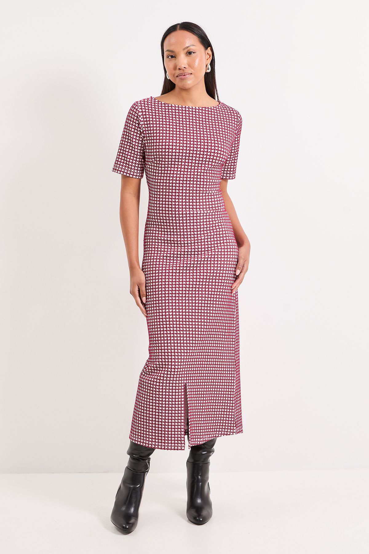 Principles Wine Slash Neck Ponte Midi Dress Wine