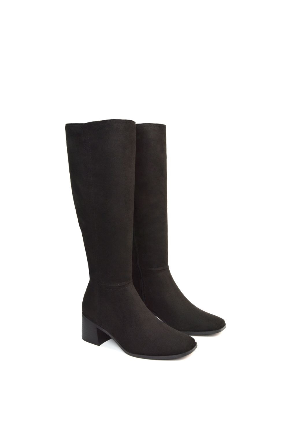 XY London 'Ruby' Square Toe Zip Up Knee High Calf Boots With Low Heel image 3