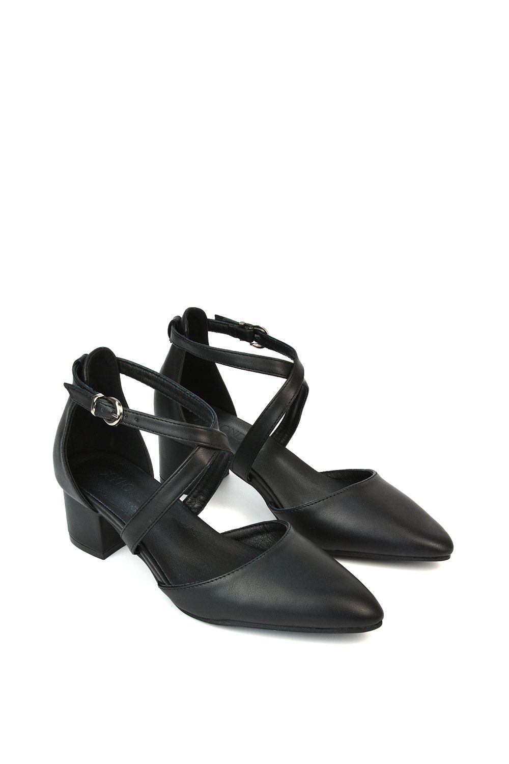XY London 'Cynthia' Pointed Toe Ankle Strap Mid Block Heel Court Shoes image 5