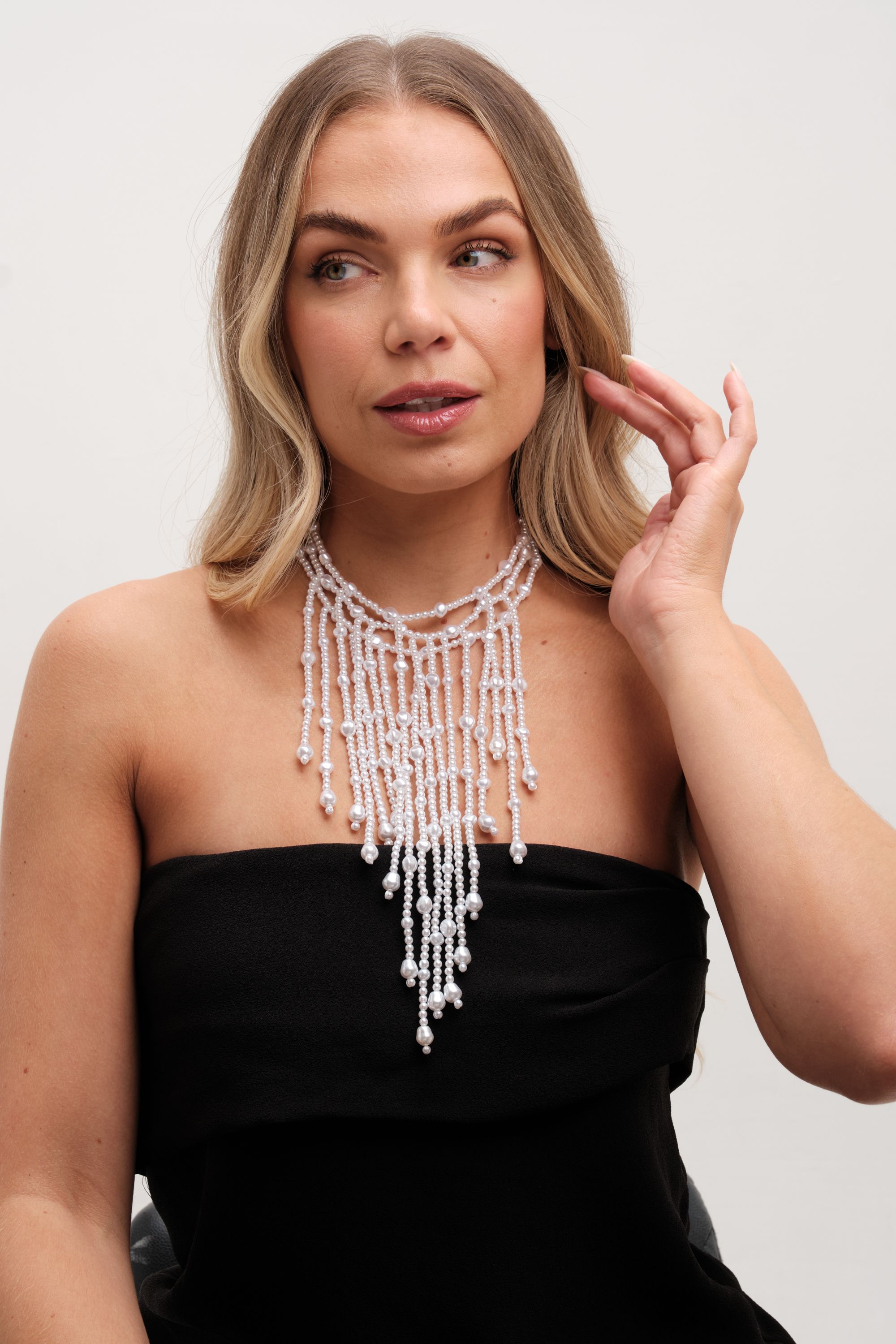 Mood Gold Pearl Cascade Statement Necklace image 3