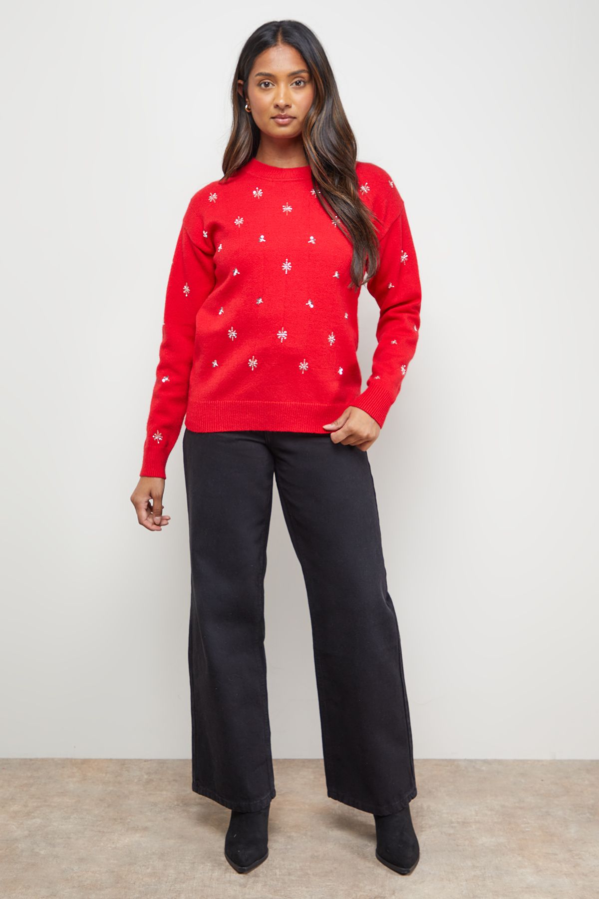 Oasis Embellished Crew Neck Jumper Red image 2