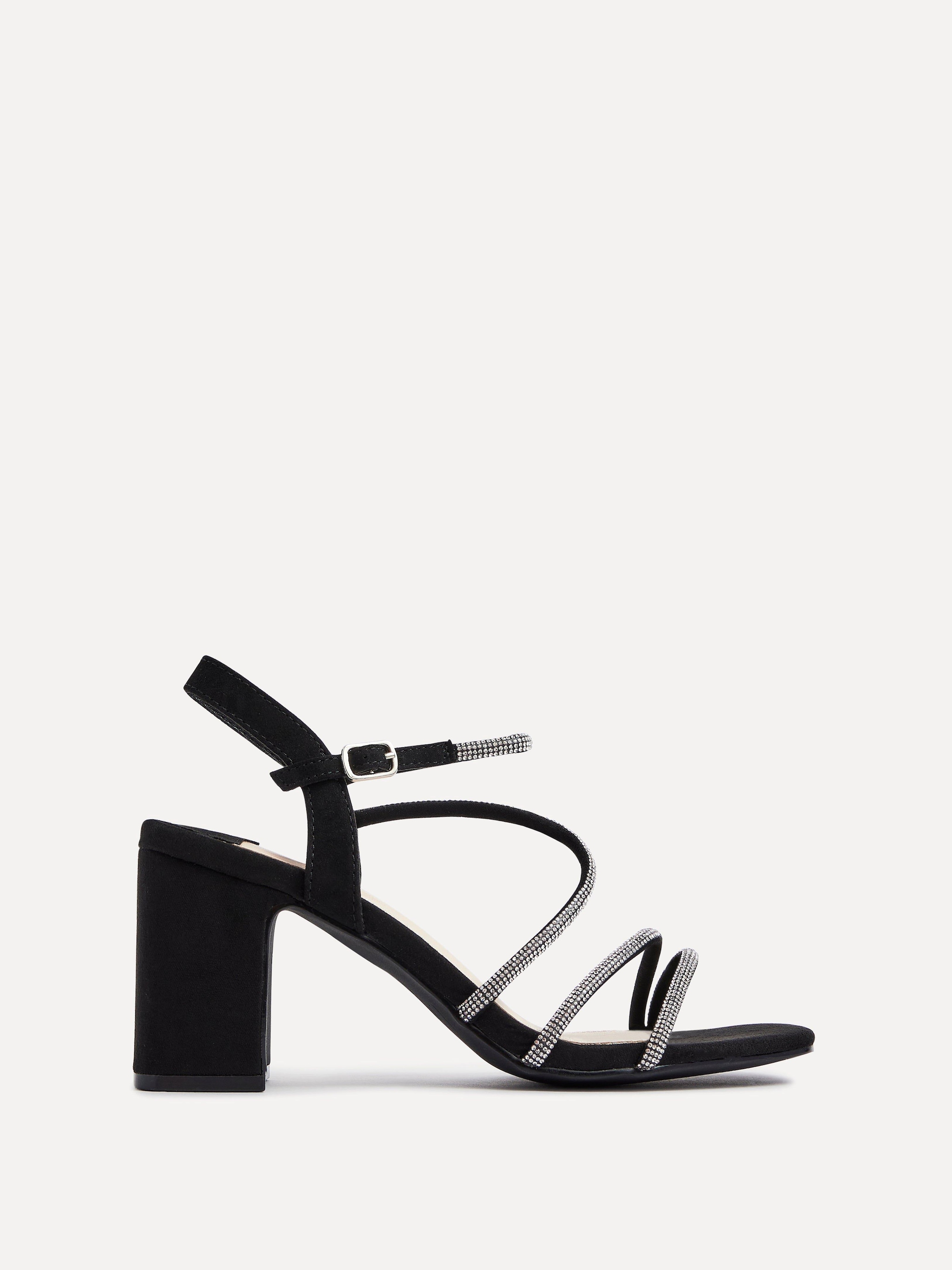 Linzi Black Kira Black Faux Suede Strappy Diamante Block