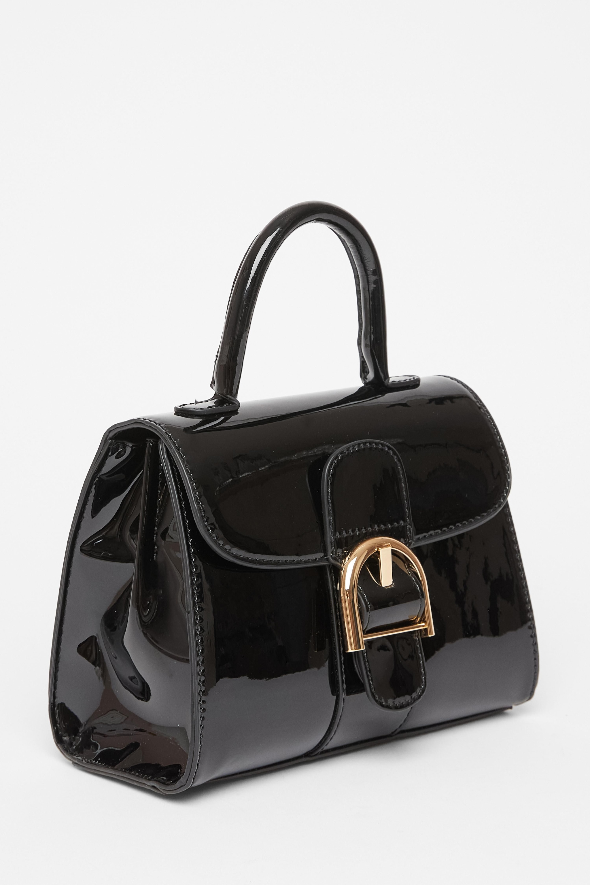 Quiz Black Patent Top Handle Bag image 1