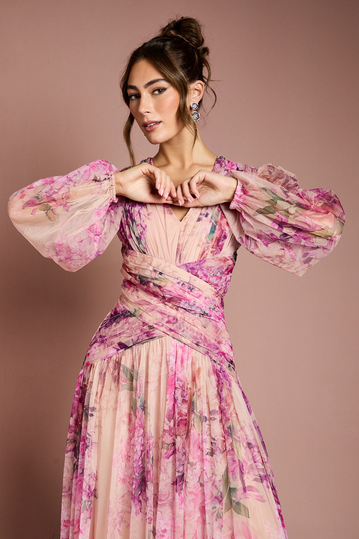 Coast Printed Floral Mesh Midaxi Dress Pink image 2